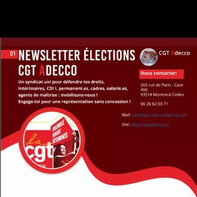 Tu as récemment contacté la CGT Adecco? Tu veux t'impliquer d'avantage? Voici la newsletter élections de la CGT Adecco. Syndique toi et candidate sur nos listes avant le 23 Novembre.