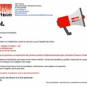CONTRE LE RACISME, POUR L’ÉGALITÉ DES DROITS!   MANIFESTATION – SAMEDI 22 MARS