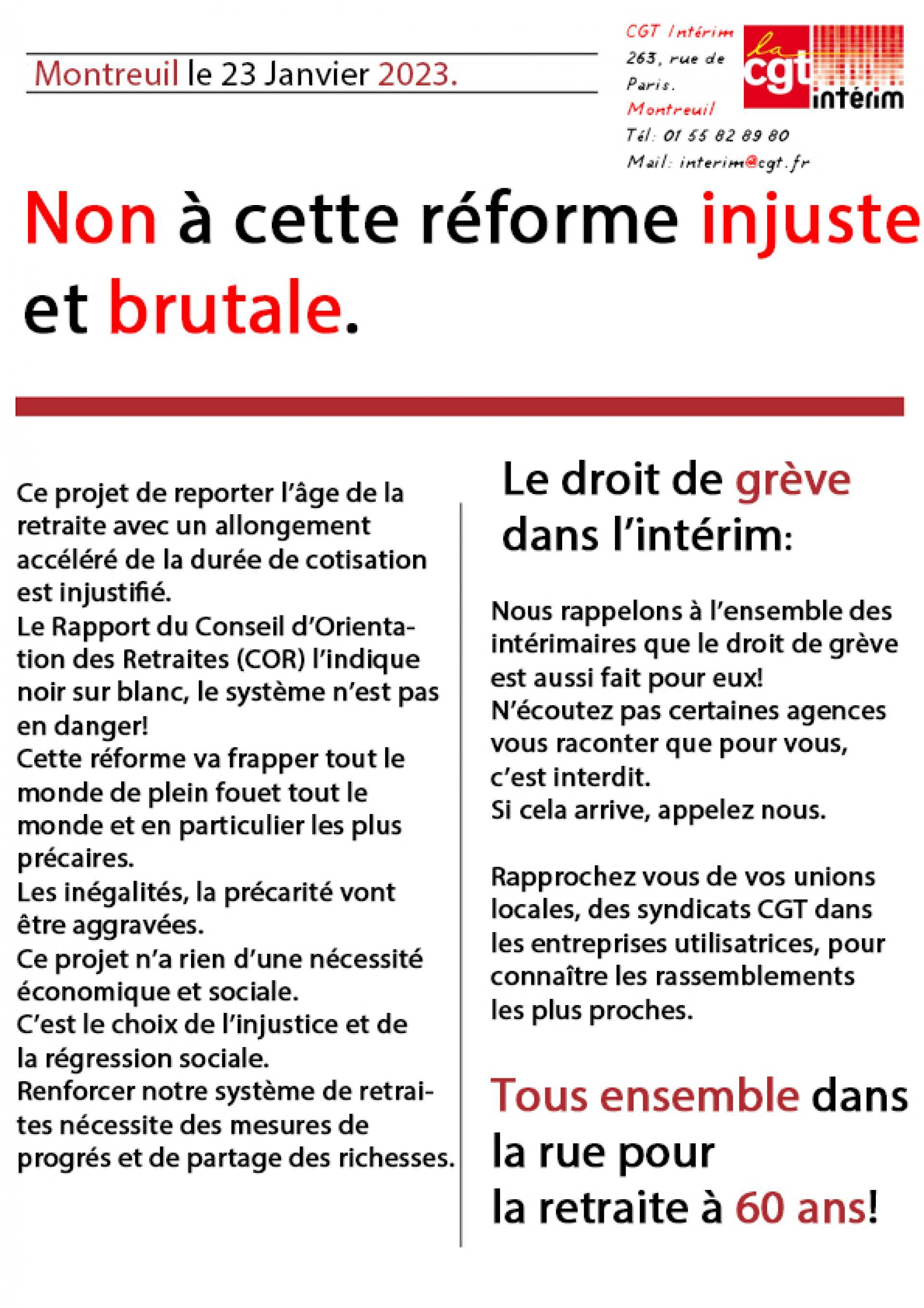 Appel officiel de la CGT Intérim à la mobilisation et à la grève le 31 Janvier.