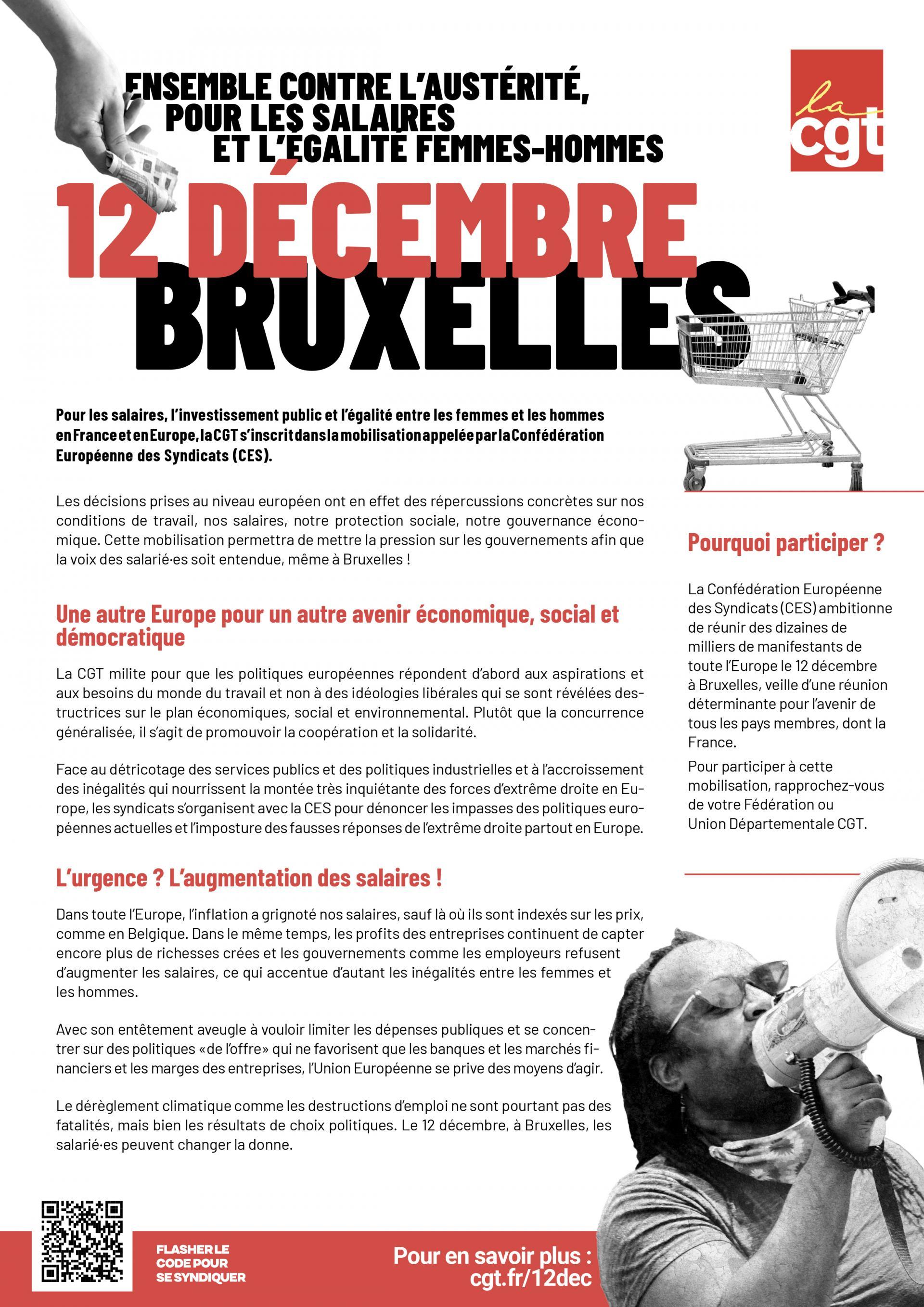 Le 12 Décembre à Bruxelles, ensemble contre l’austérité, pour les salaires et l’égalité hommes-femmes.