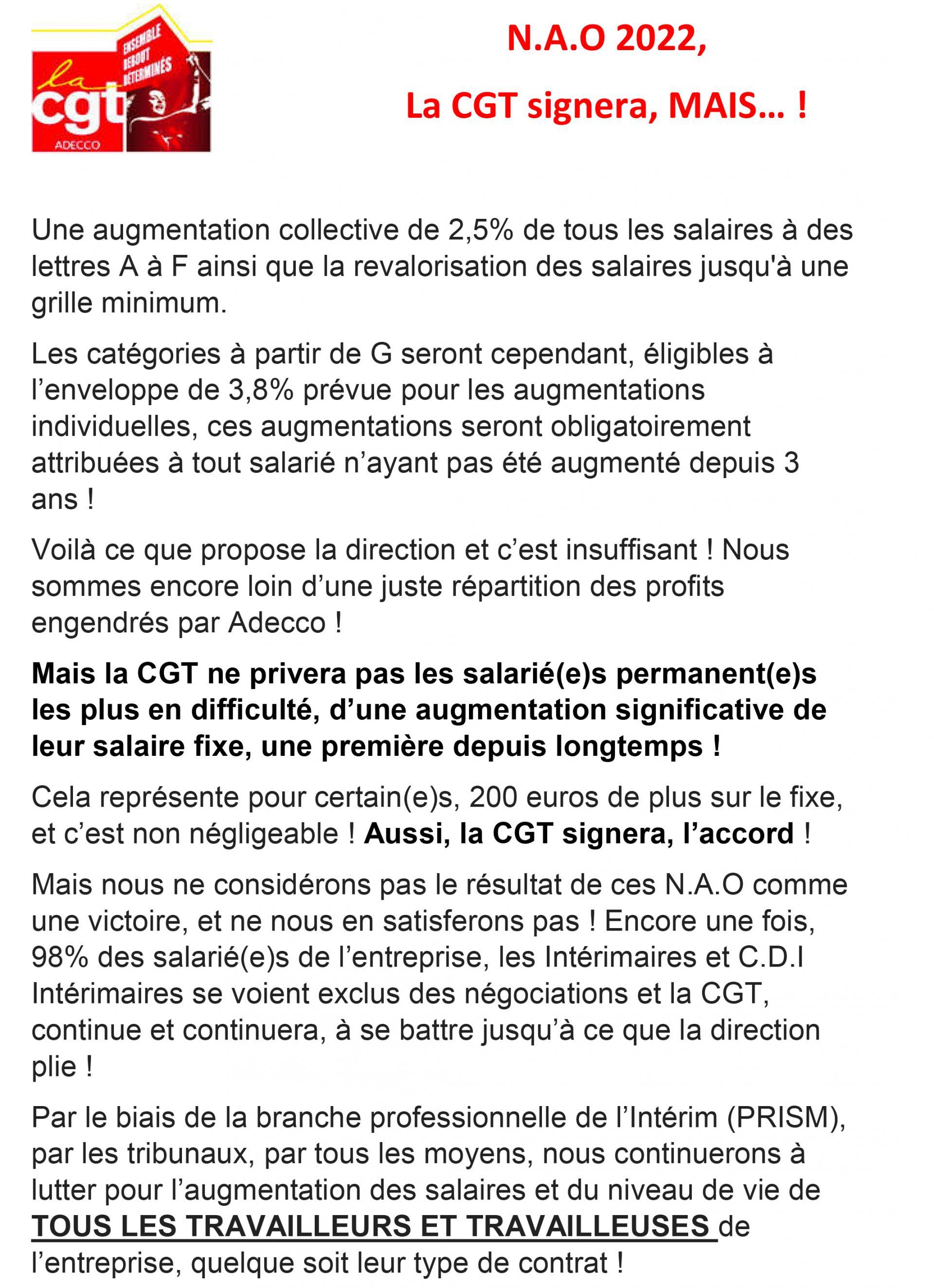 NAO 2022 chez Adecco, La CGT signera, Mais...