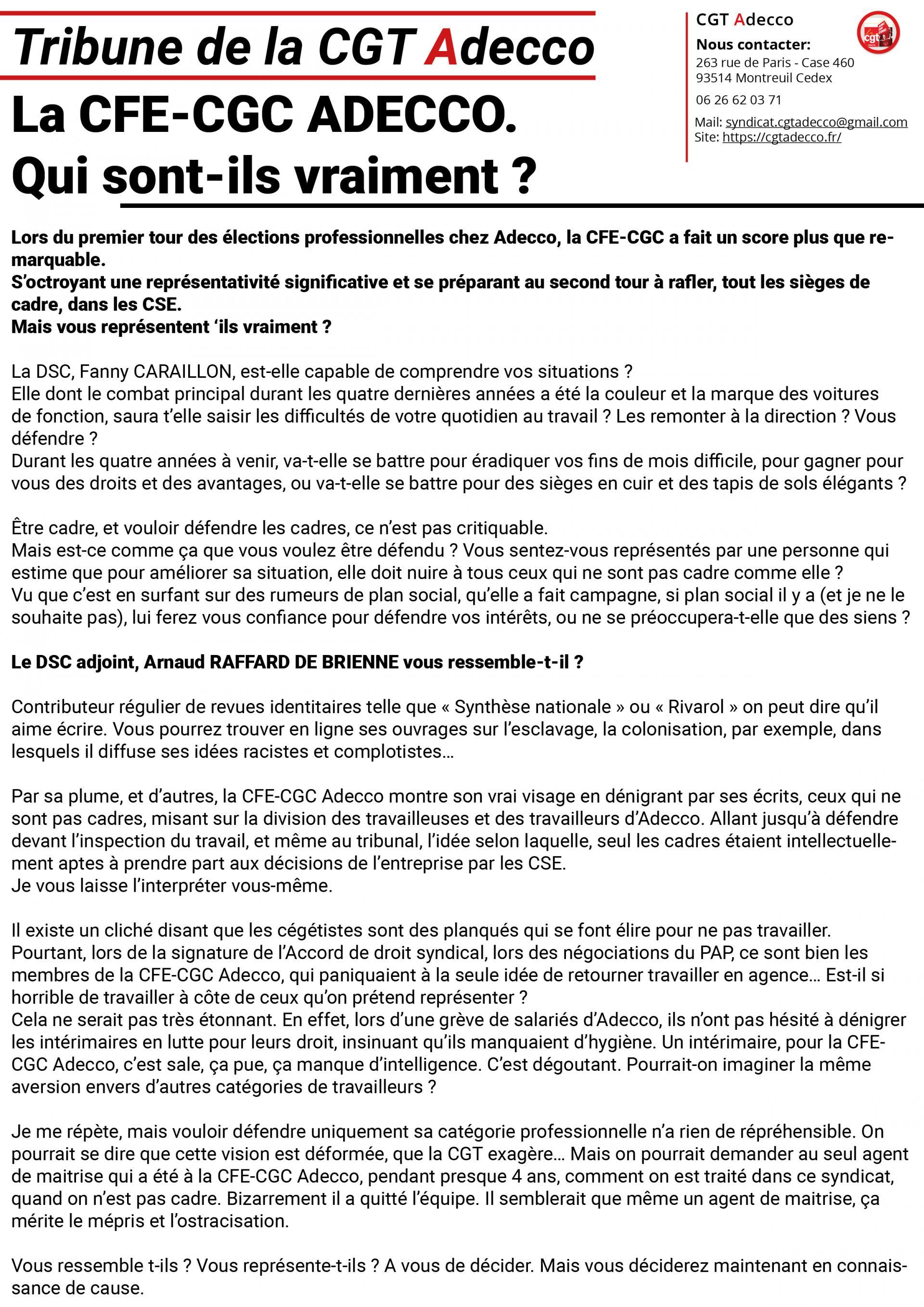 CFE-CGC Adecco : qui sont-ils vraiment ? Qui défendent-ils vraiment ?