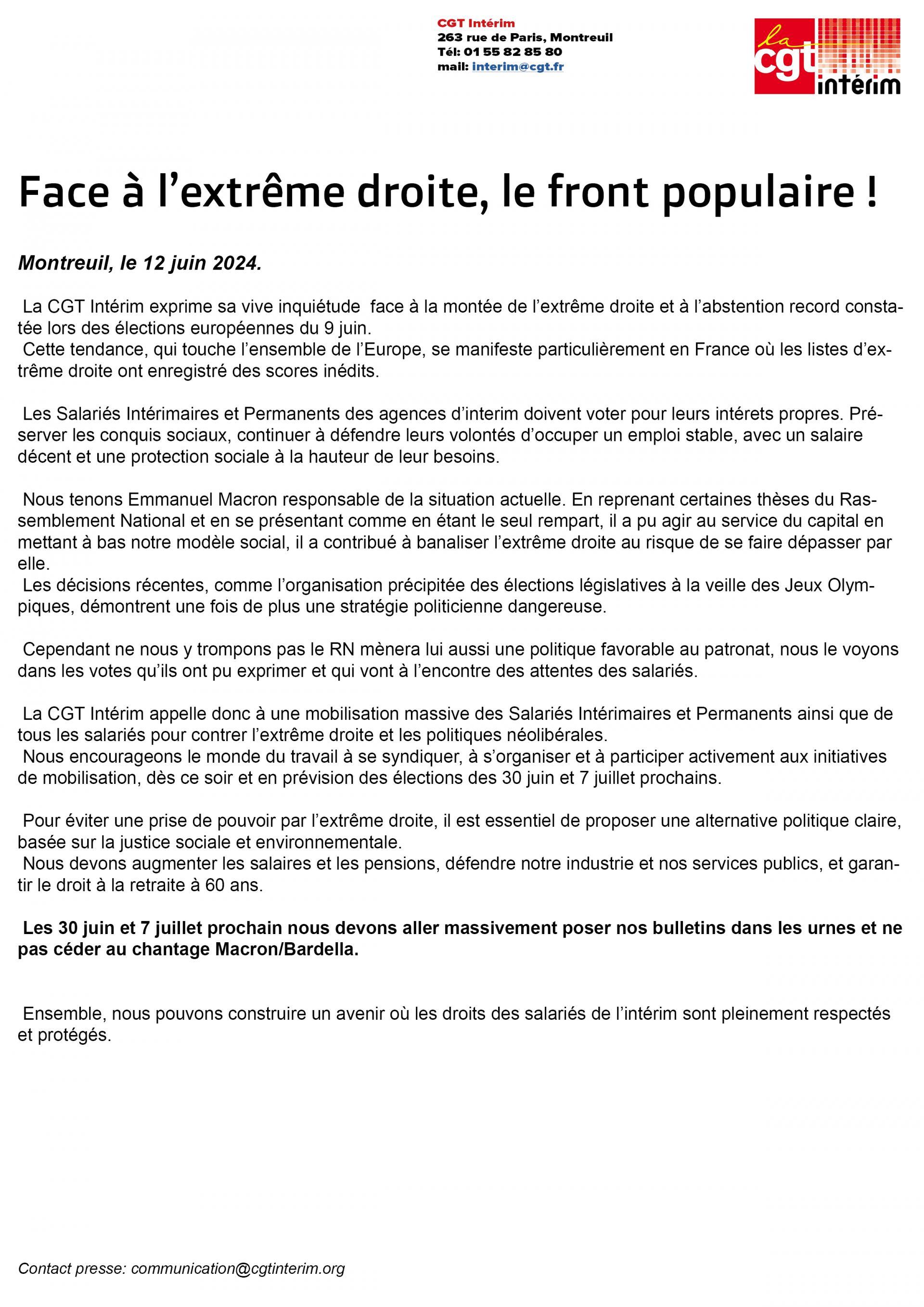 Face à l'extrême droite, le front populaire.