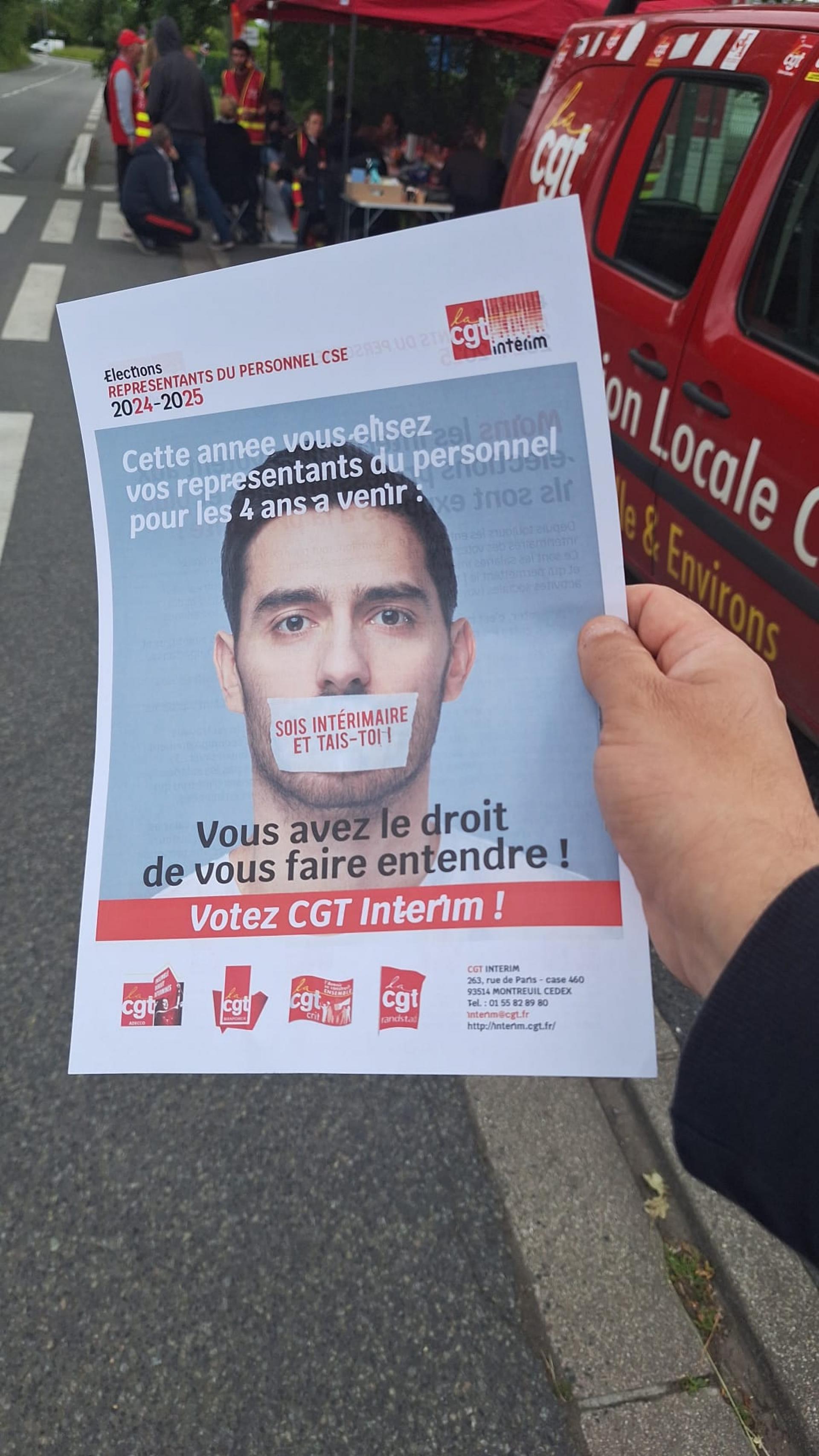 La CGT Adecco en soutien à une entreprise en grève suite à une annonce de délocalisation.