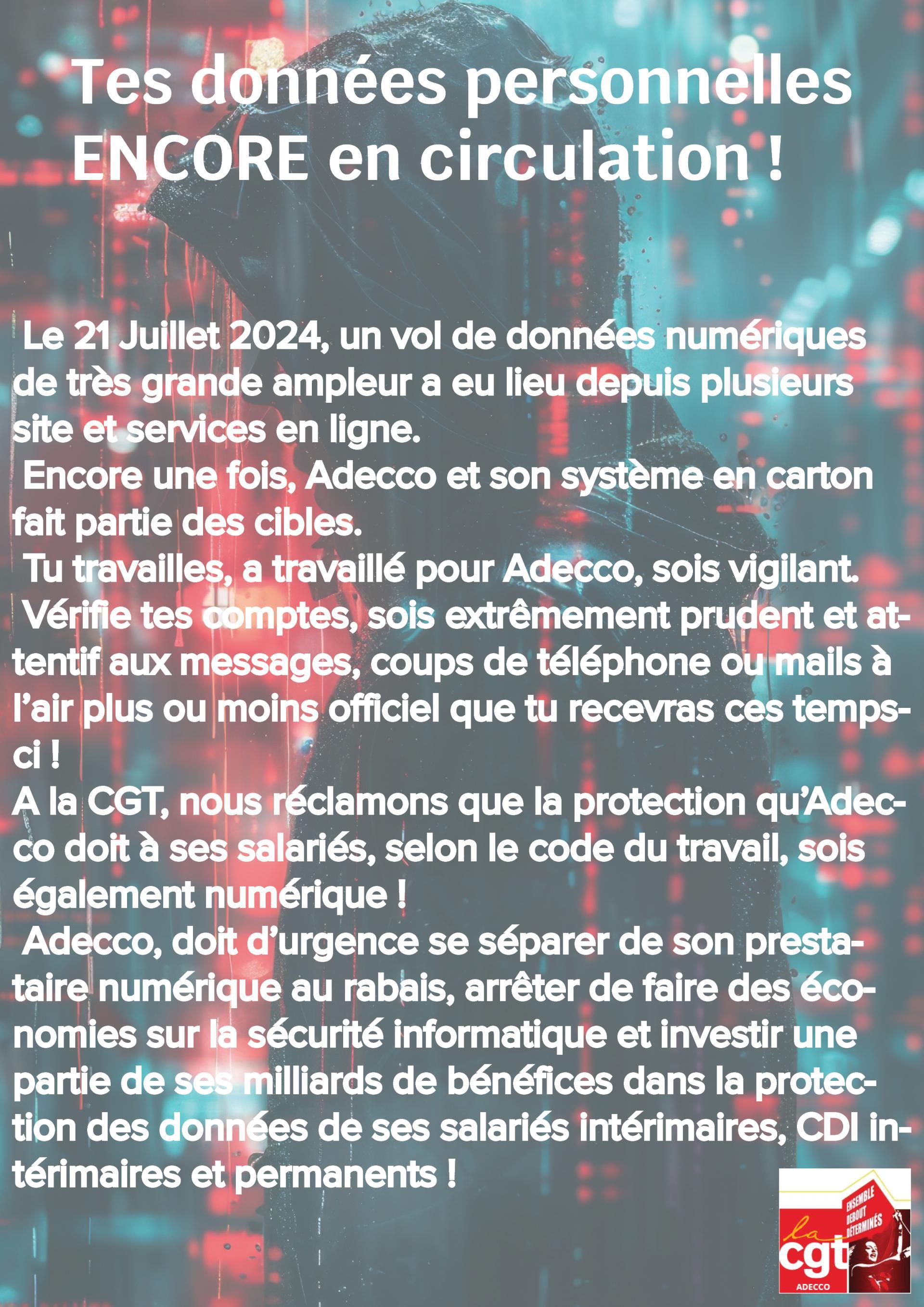 Des données ont été volées chez Adecco, une fois de plus... Economiser sur la cybersécurité pour maximiser encore plus les profits en choisissant des prestataires en carton.